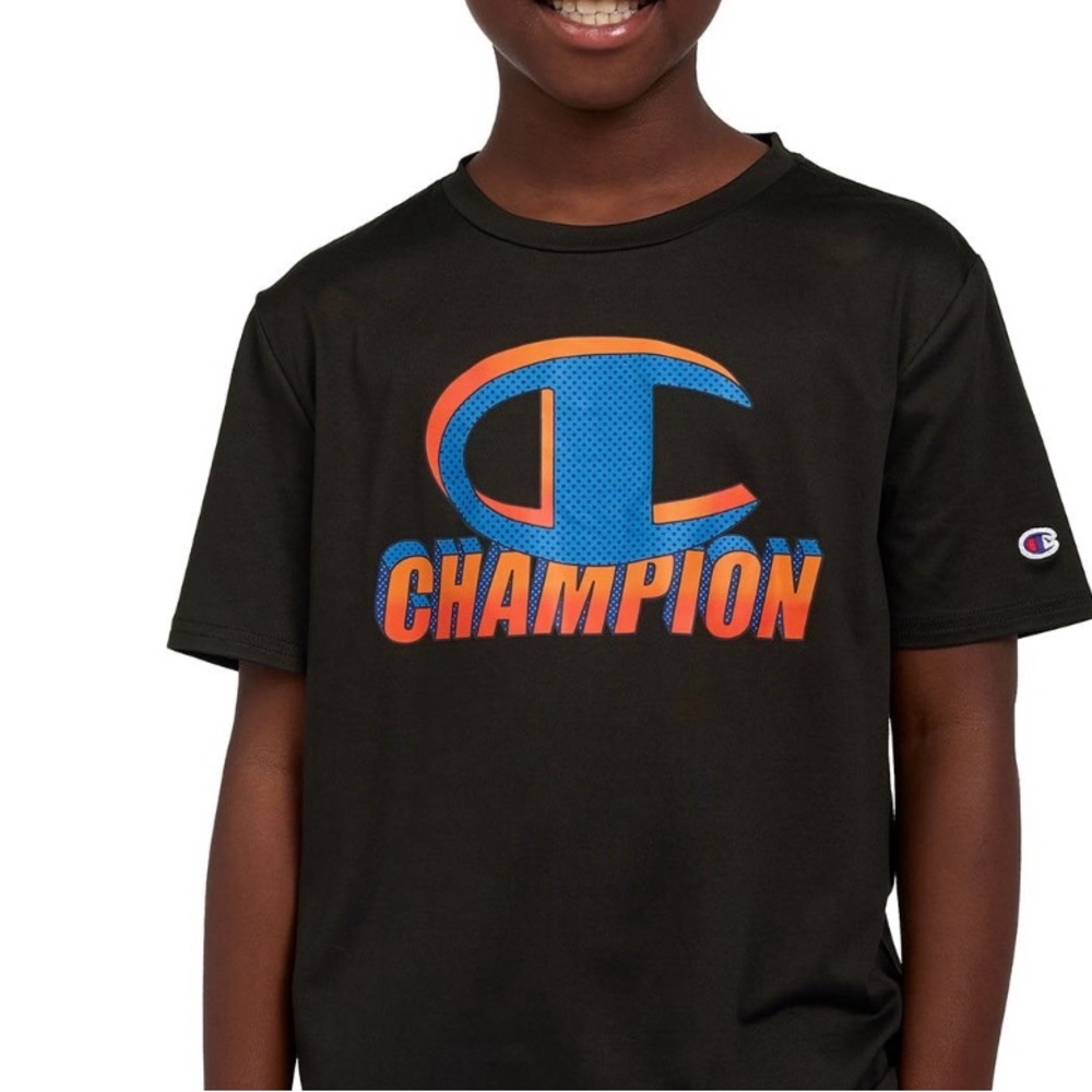Champion Kids Black Tee with Blue and Orange Logo